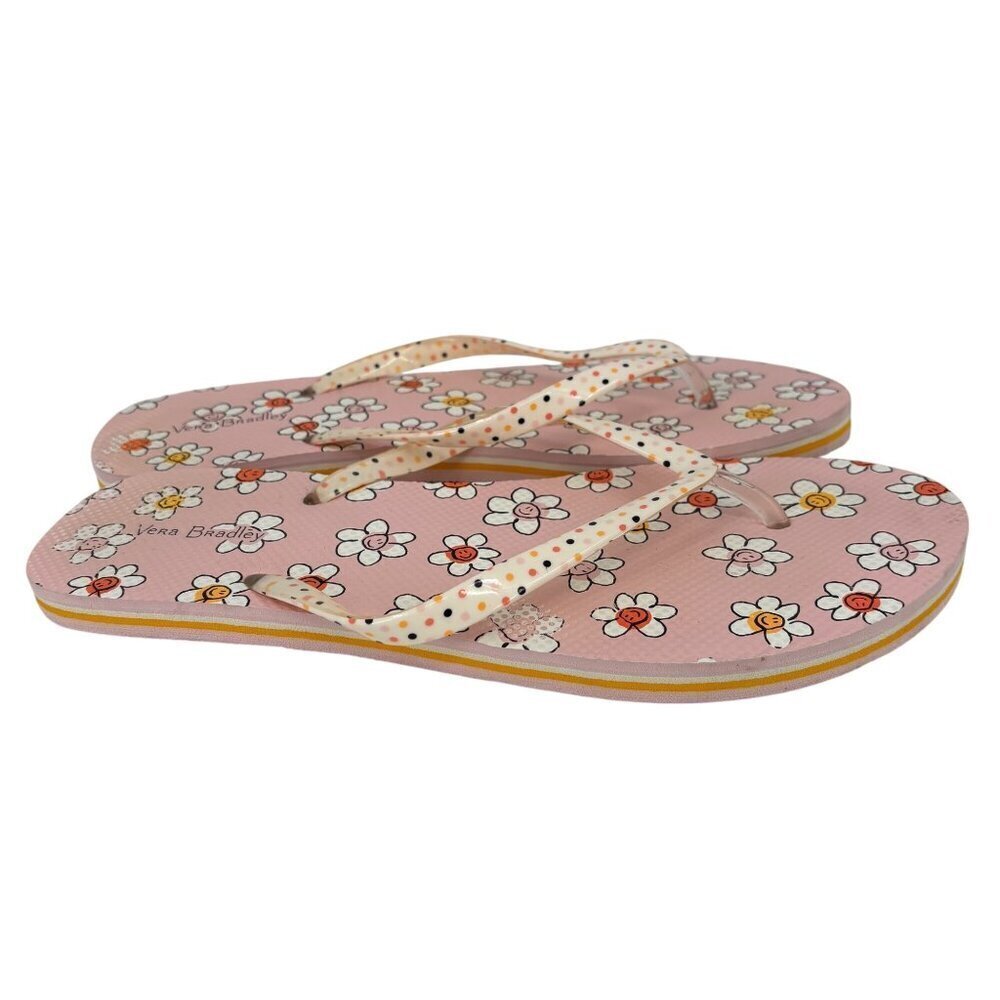Vera Bradley Flip Flop Sandals Womens Size 9-10 Prairie Daisy Pink Floral - Picture 2 of 9